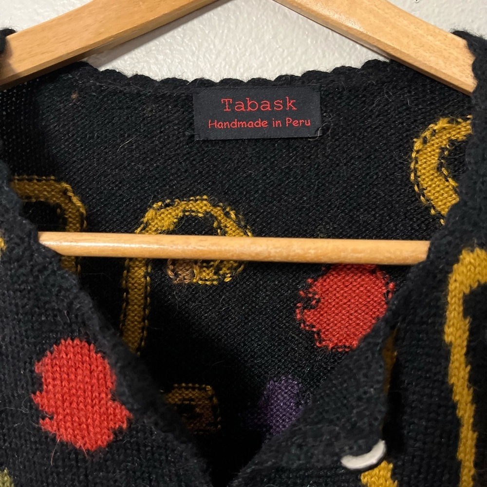 Tabask Alpaca Wool Blend Cardigan Handmade Peru Women M/L Artsy Boho Chunky Knit - Picture 5 of 13